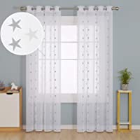 Deconovo Visillo Bordado para Ventana con Ollaos 2 Piezas 140 x 240 cm Gris Estrella
